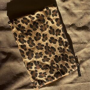 Wathne Animal Print Makeup Bag / Clutch. Leopard fur pouch